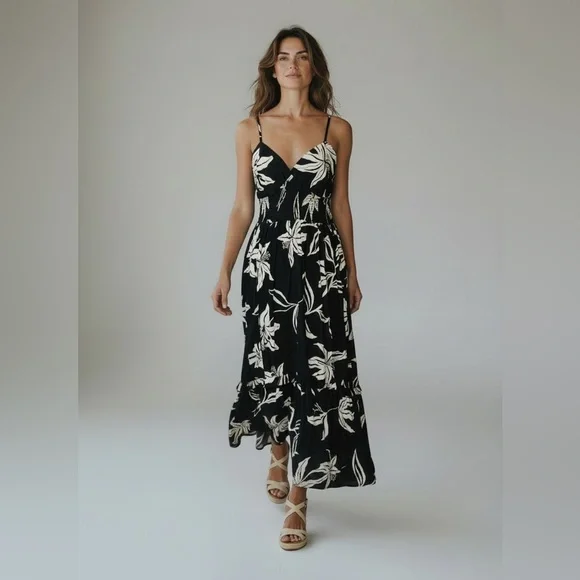 Angie Black Ciara Boho High Low Maxi Dress Lace Up Back Side Split Size M Womens - Picture 1 of 6